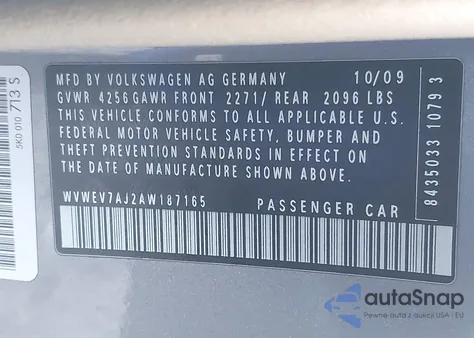 2010 Volkswagen Gti 2-Door z USA, uszkodzony, nr VIN WVWEV7AJ2AW187165